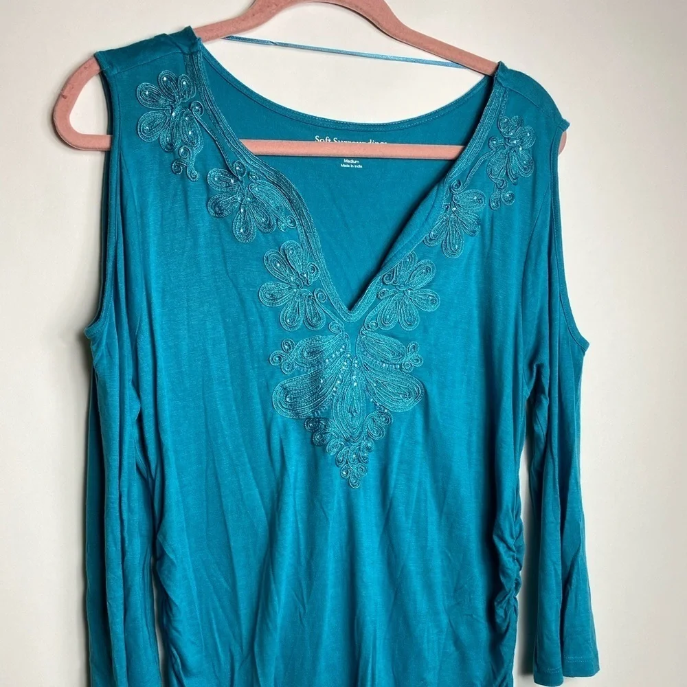 Soft surroundings Blouse Long Sleeve Open shoulder